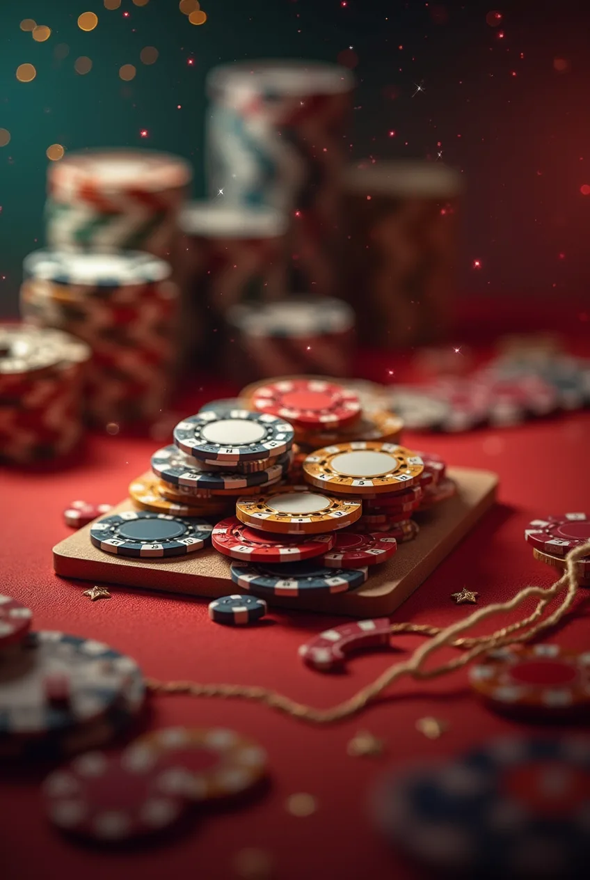 una imagen de fichas de juego sobre una pila de cartas